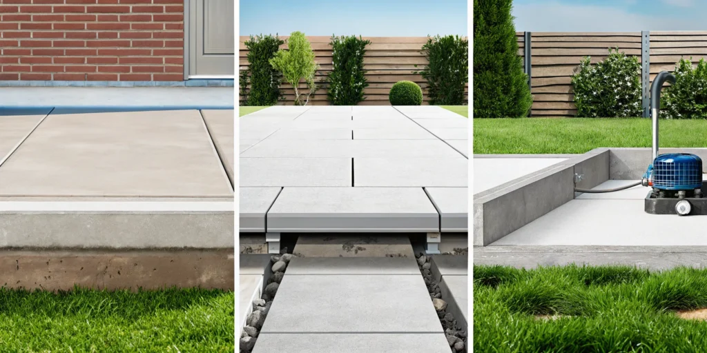 A professional using a concrete leveling method to repair a sunken slab.