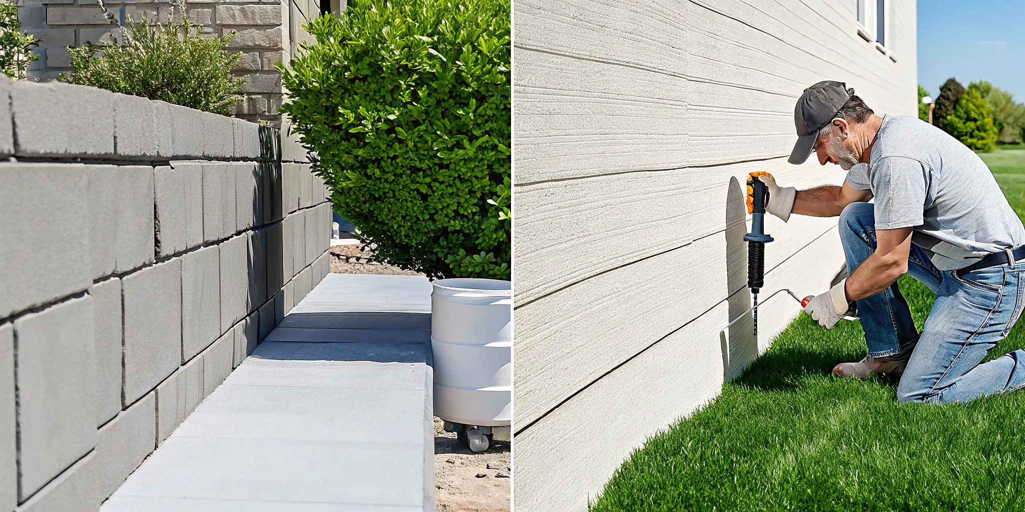 DIY vs. professional foundation crack repair on a basement wall.