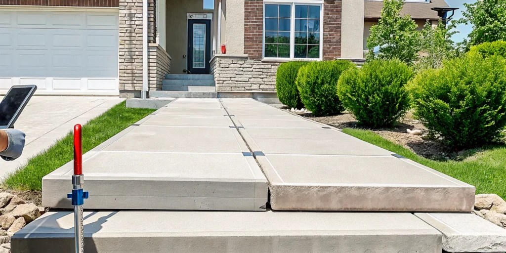 An uneven concrete walkway, a clear sign it is time to get a quote for concrete leveling.
