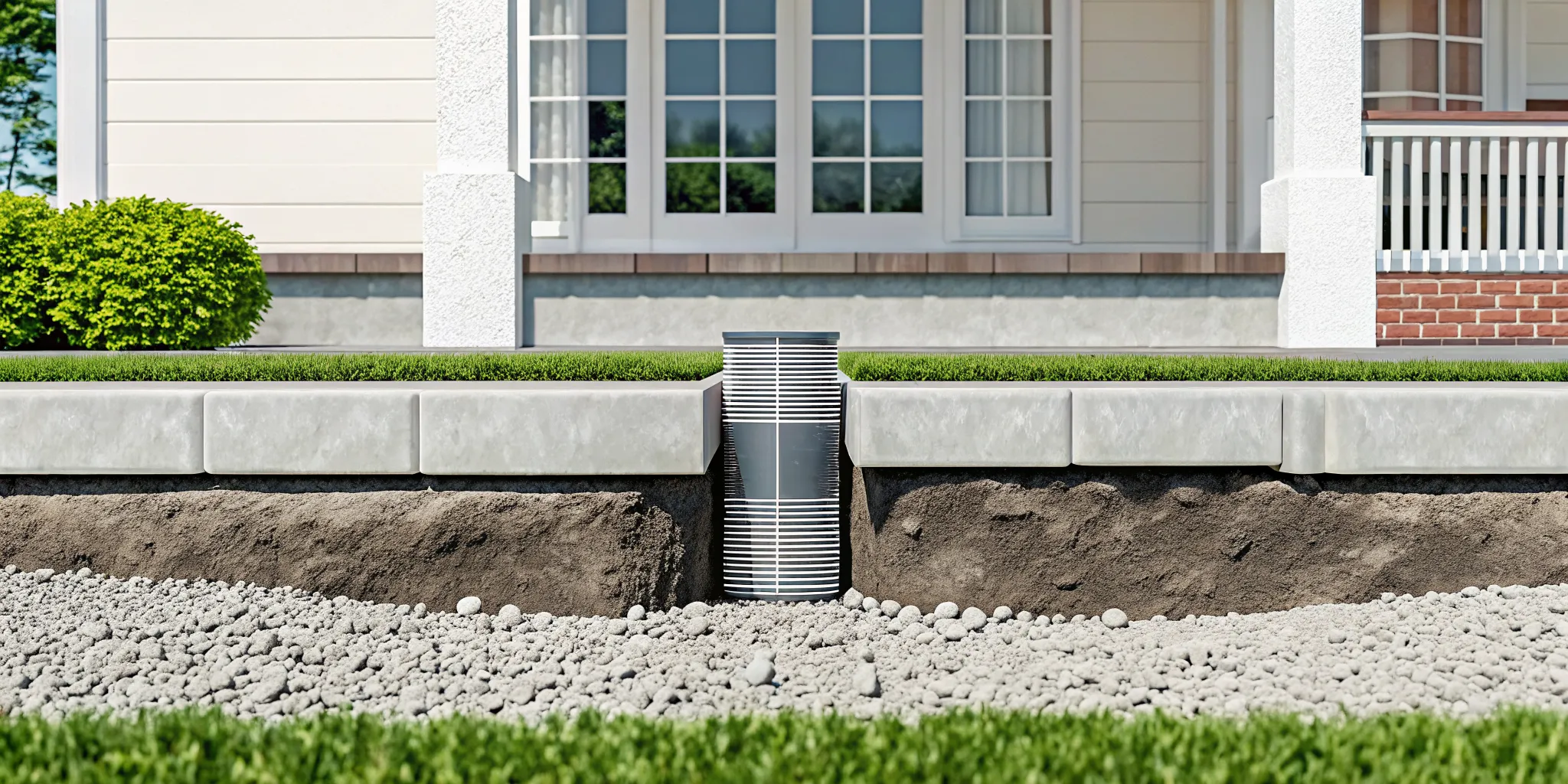 Helical piles providing foundation support for a home by transferring the load to stable soil.