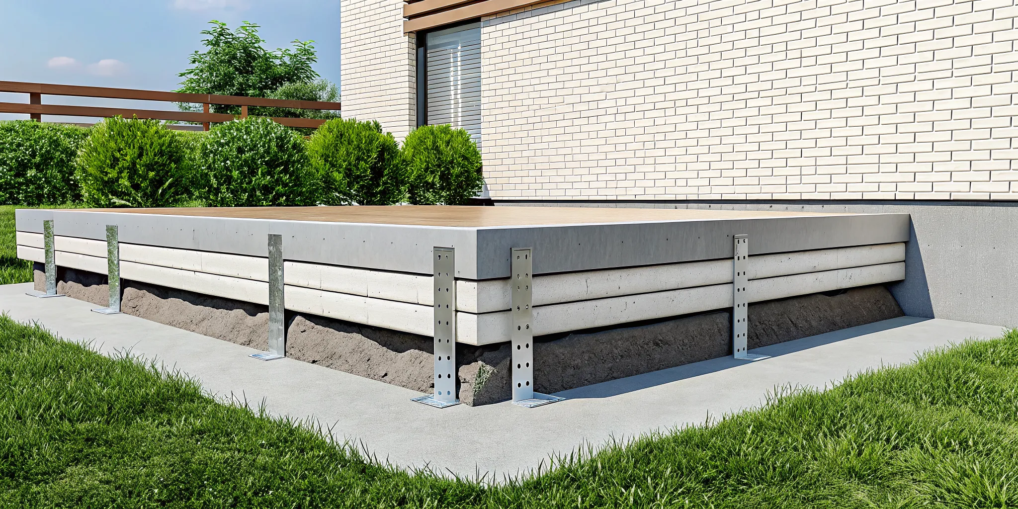 Metal piers installed as a foundation repair option for a home's concrete slab.