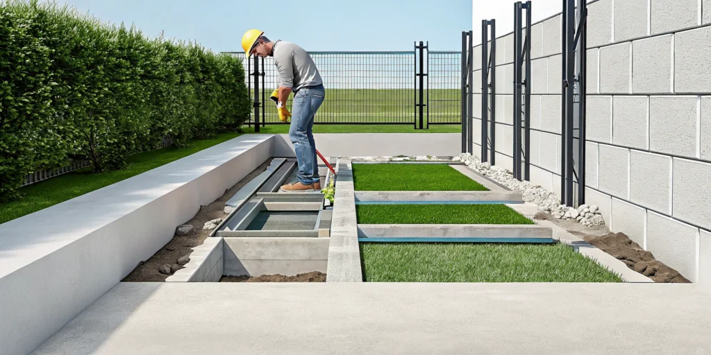 A worker performing a push pier installation to repair a home's foundation.