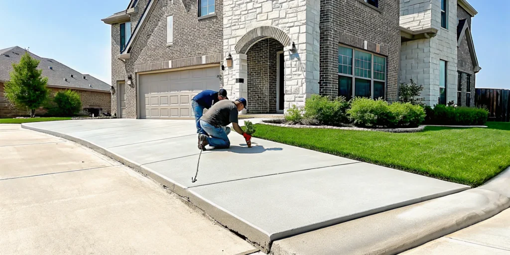 Plano concrete leveling in action on a sunken driveway, making it safe and even.