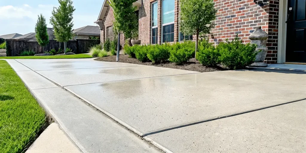 Professionally sealed concrete driveway at a Dallas home