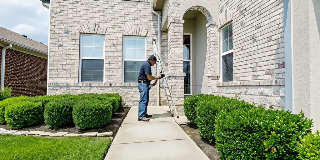 Foundation inspector evaluating a Dallas brick home