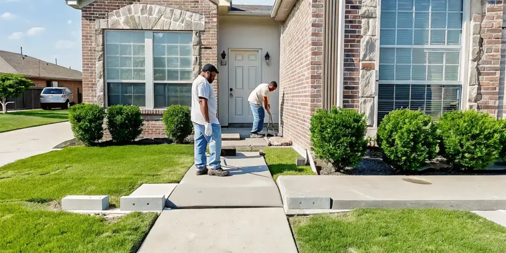 Foundation repair crew working at a Dallas-area home