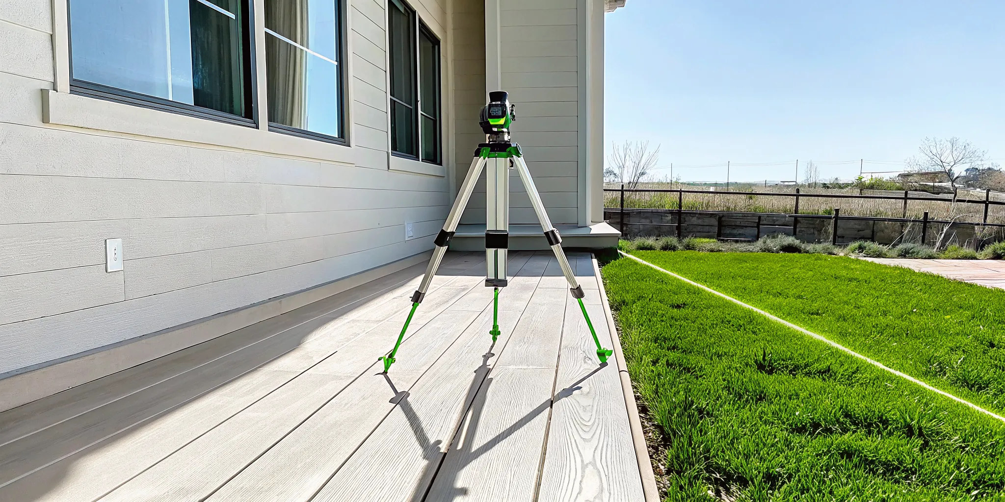 Laser level assessing a DFW foundation for uneven floor repair.