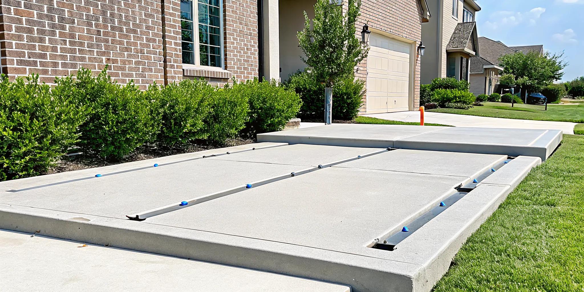 A professional concrete leveling repair on a sunken driveway in McKinney, TX.