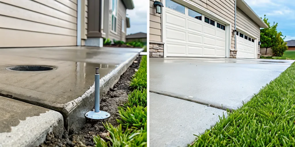 PolyLevel lifts uneven concrete to fix drainage problems by creating a proper slope.