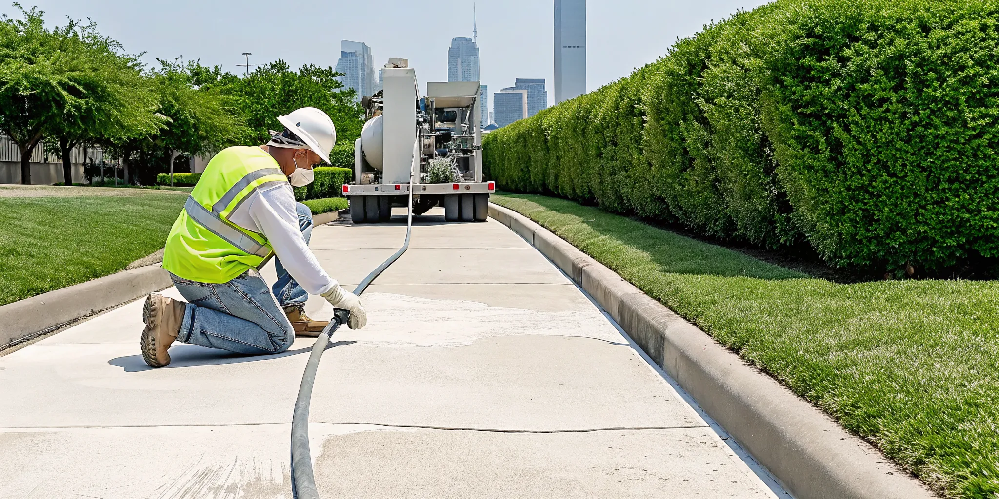 A pro levels a concrete driveway in Dallas, a key factor in the project's cost.