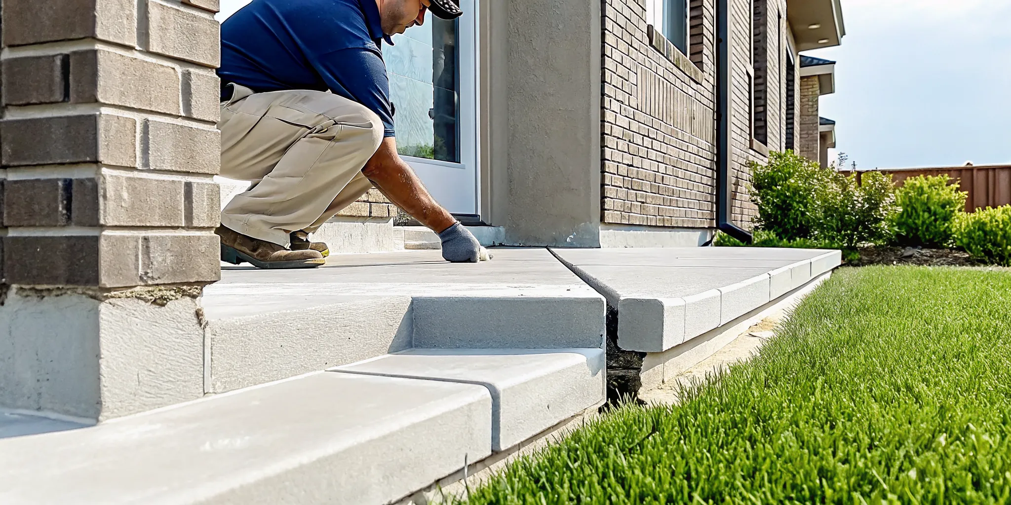 Worker repairing a home's foundation due to cracked walls in Allen, TX.