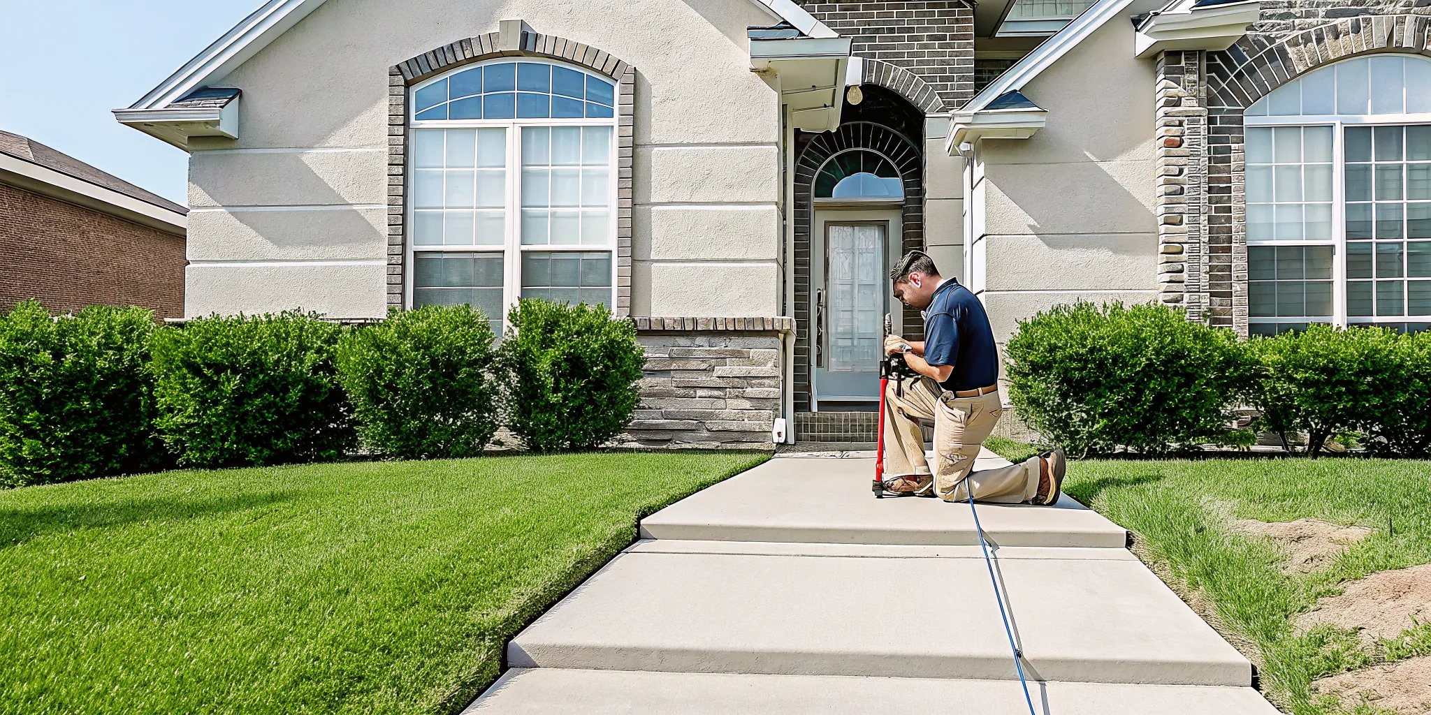 Foundation repair technician providing a free estimate at a Dallas home.