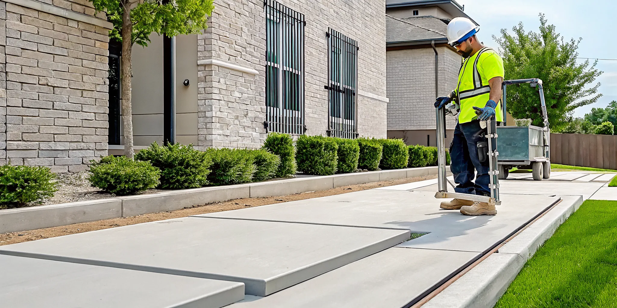 Local foundation repair expert in Dallas leveling a concrete sidewalk.