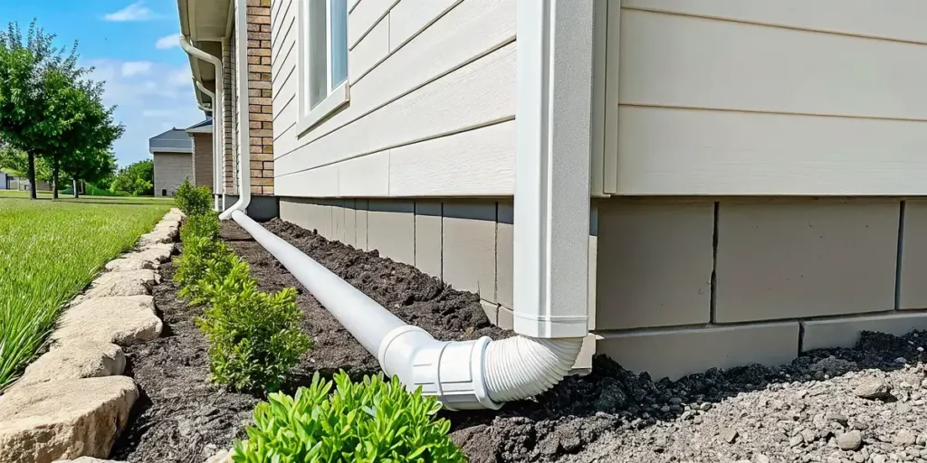 French drain system installation directing water away from a home foundation in Dallas, Texas