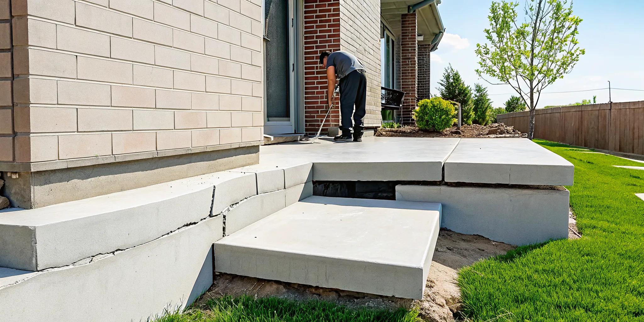 Stair-step brick cracks on a Dallas-area home foundation indicating settlement damage