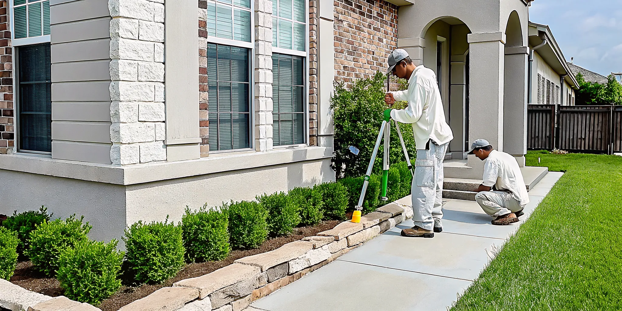 An expert from a top foundation repair company in Denton, TX inspects a home.