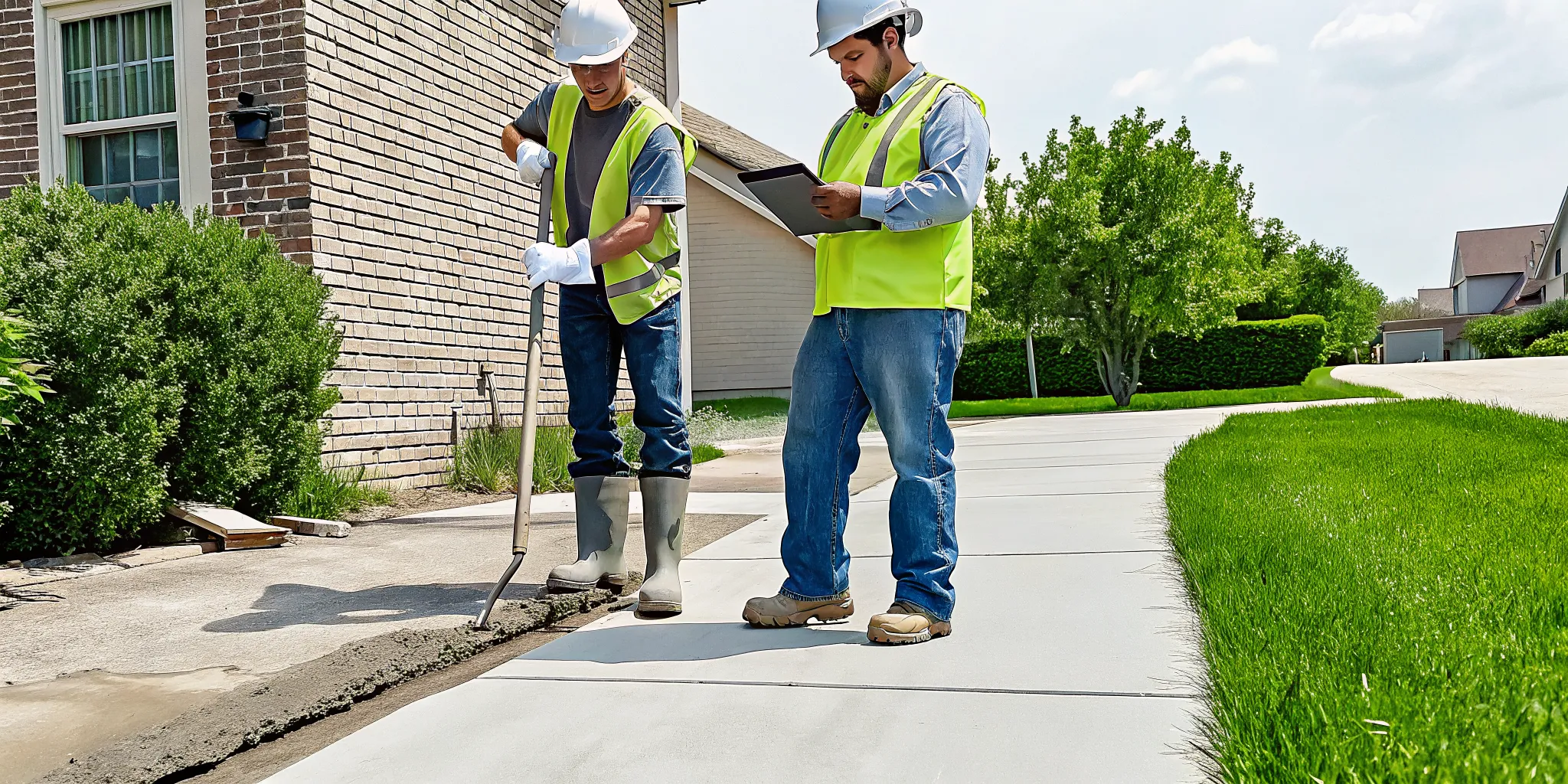 A concrete repair contractor in Denton, TX, patches a cracked driveway.