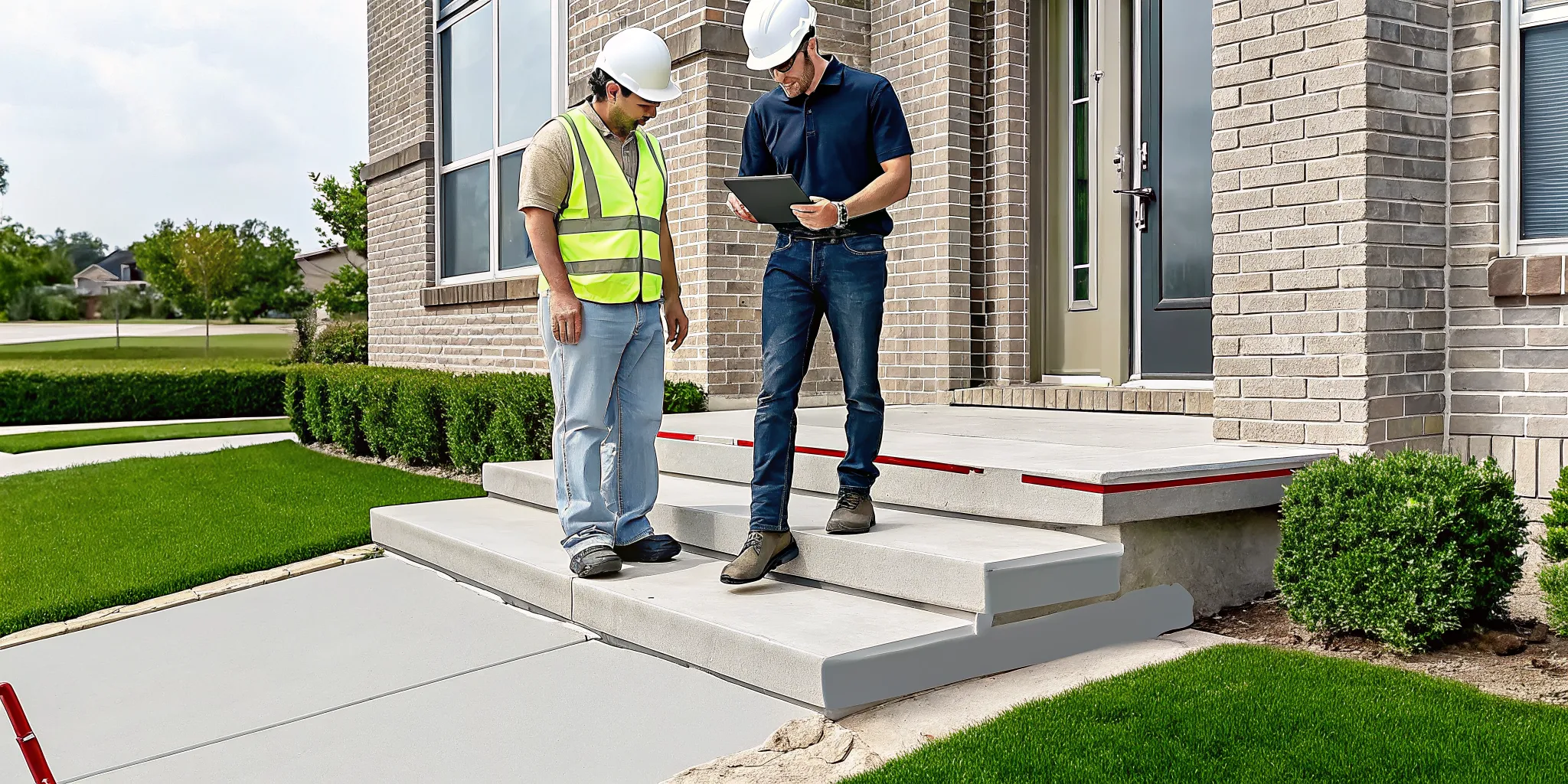 Foundation repair contractor in Denton, TX, inspecting a home for foundation damage.