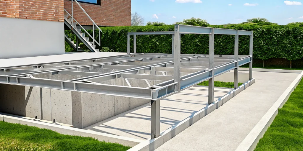 House frame showing a central load bearing wall supporting the structure's weight.