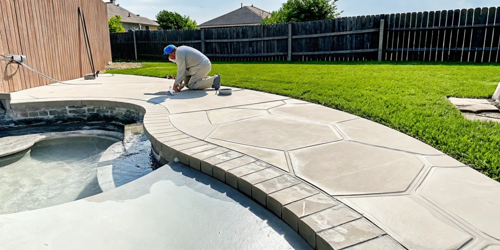Concrete pool deck repair and resurfacing in Dallas, TX.