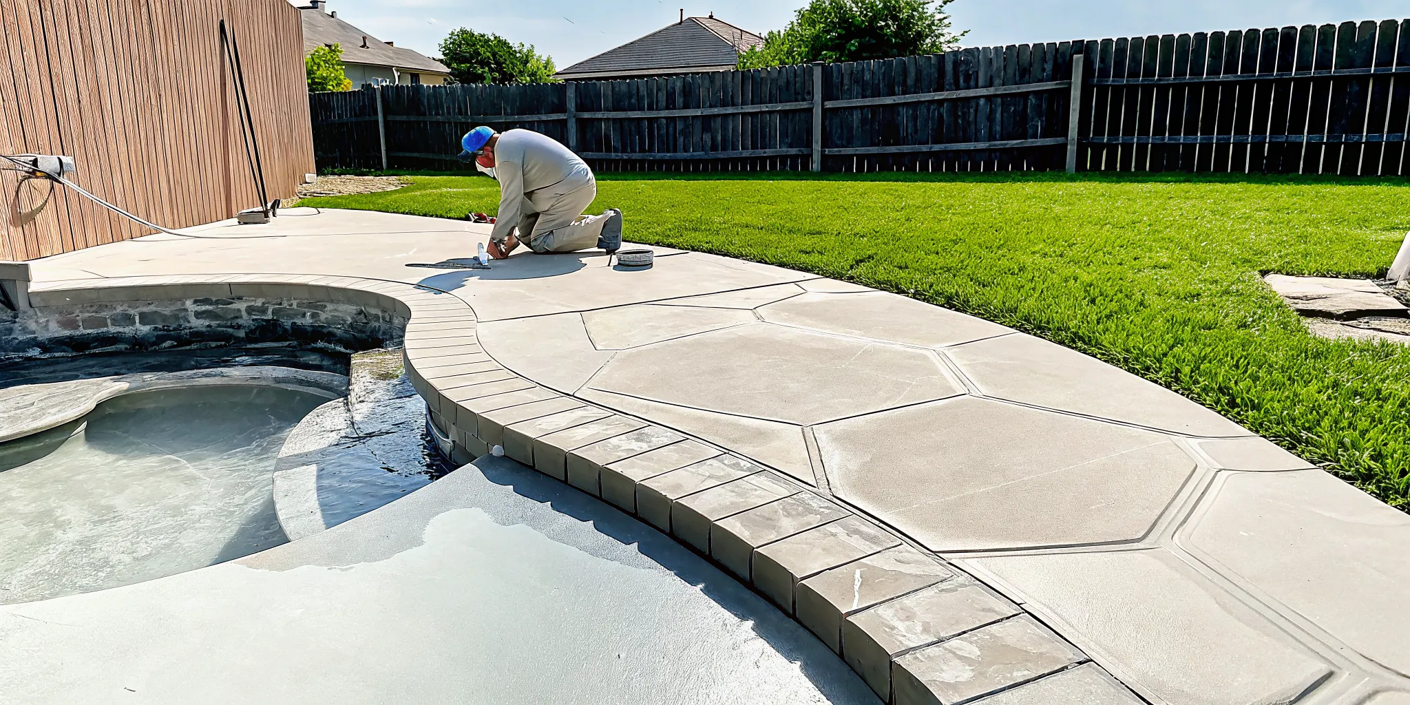 Concrete pool deck repair and resurfacing in Dallas, TX.