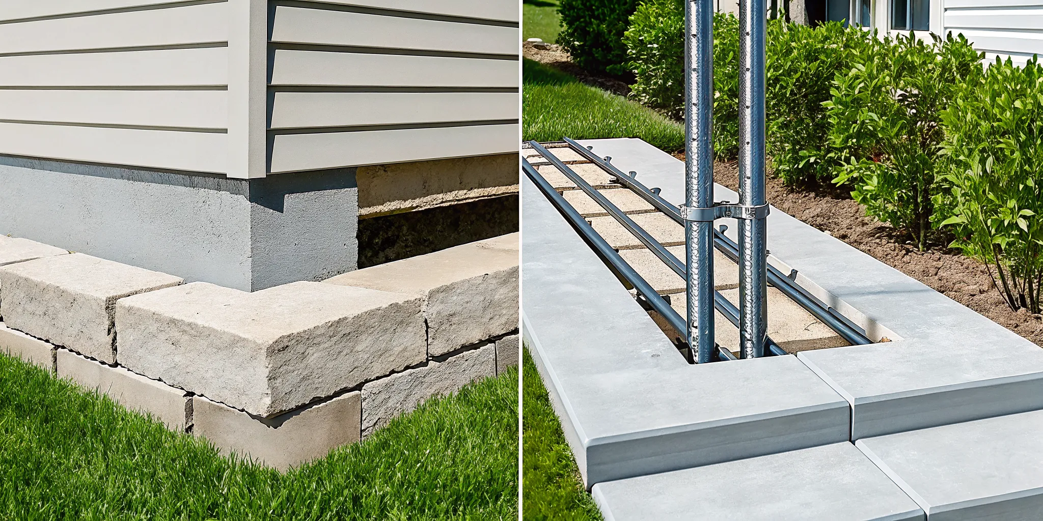 Push piers or helical piers for home foundation repair.