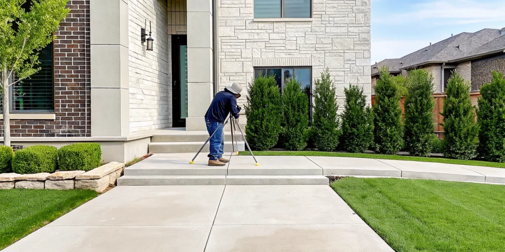 Frisco foundation repair expert inspecting a settling slab foundation.