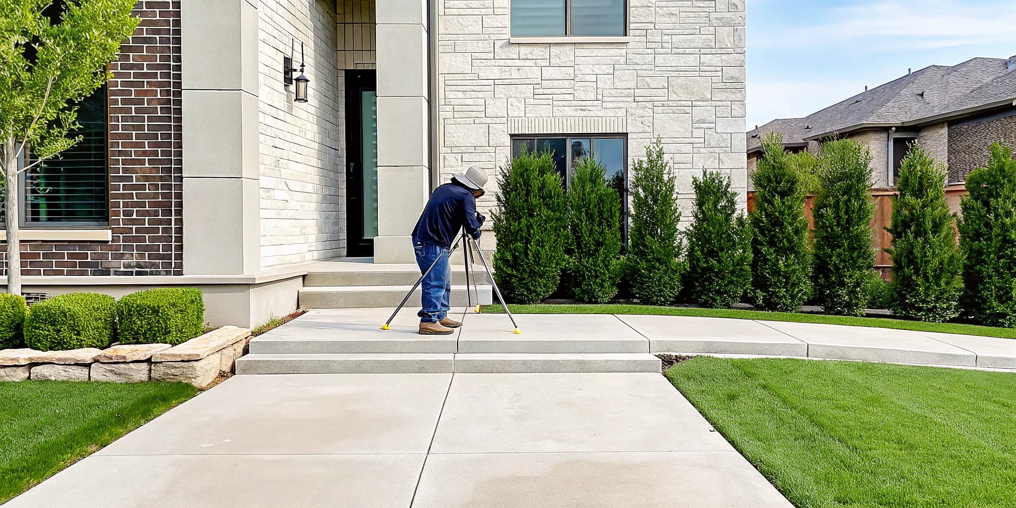 Frisco foundation repair expert inspecting a settling slab foundation.