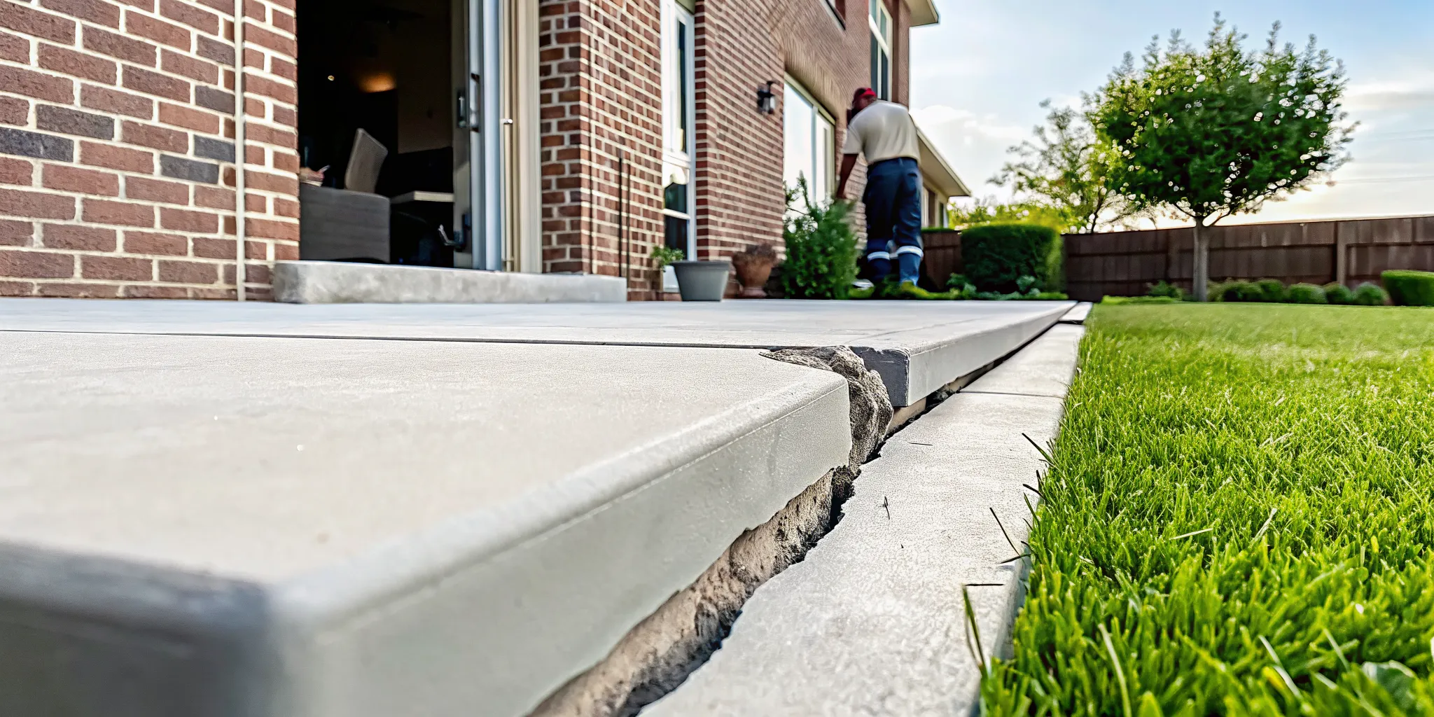 Cracked concrete slab requiring a Lewisville foundation repair company.