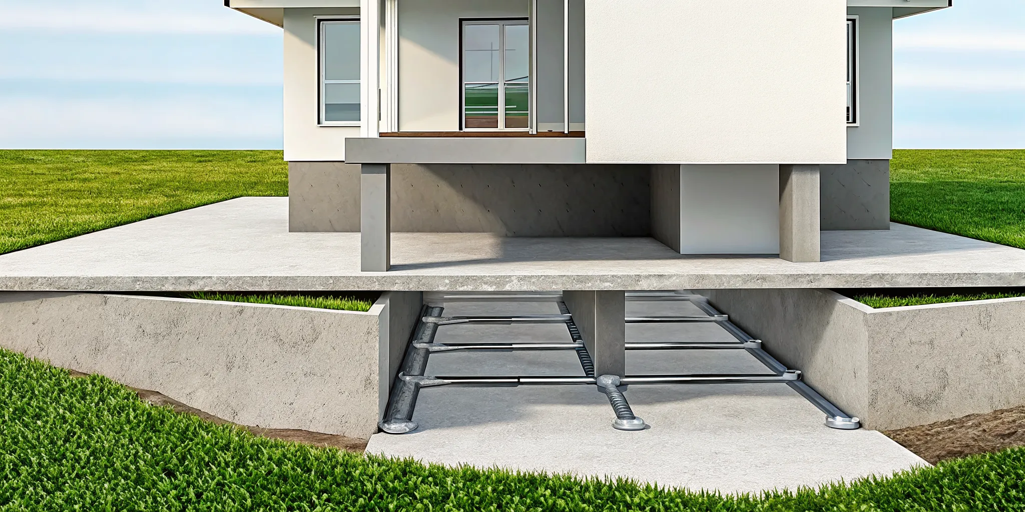 Exposed piers installed as the best foundation repair method for a slab home.
