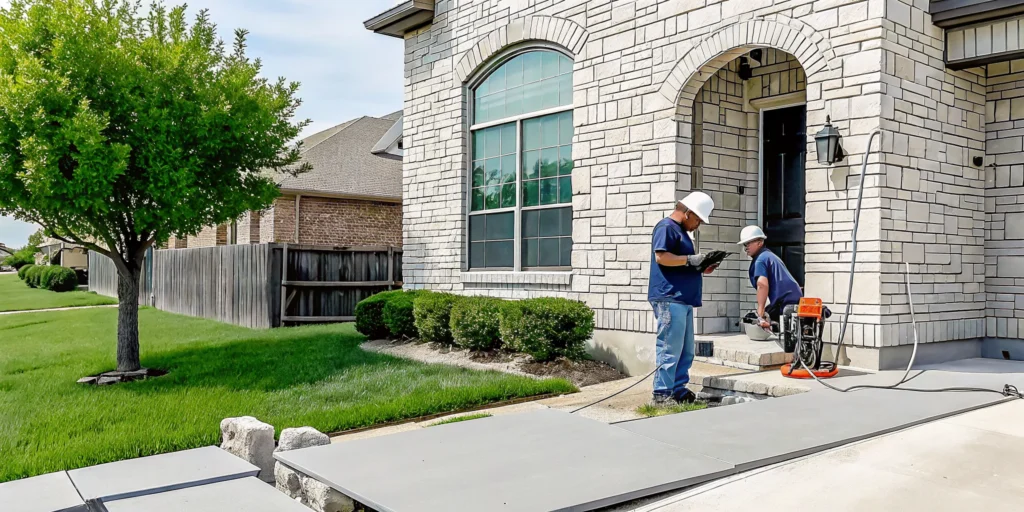 Foundation repair specialists working on a home in Dallas-Fort Worth.
