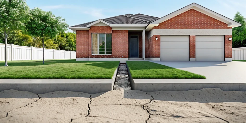 Cracked clay soil in DFW causing foundation damage on a home.