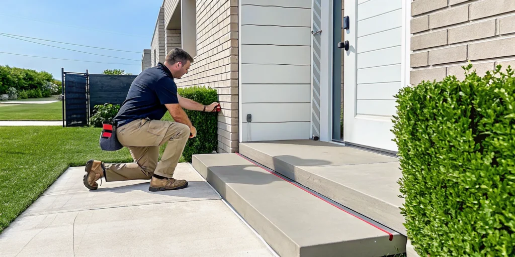 Foundation repair inspection for sticking doors in a Dallas home.