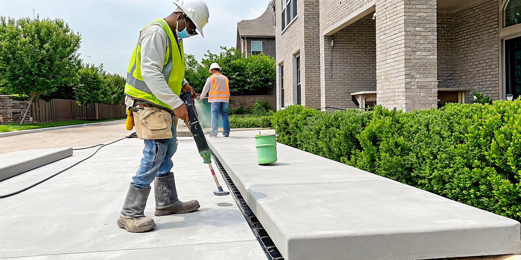 Concrete slab lifting service repairing a sunken driveway in Dallas, TX.