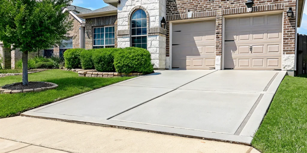 A level concrete driveway in Dallas, TX, after professional concrete leveling.