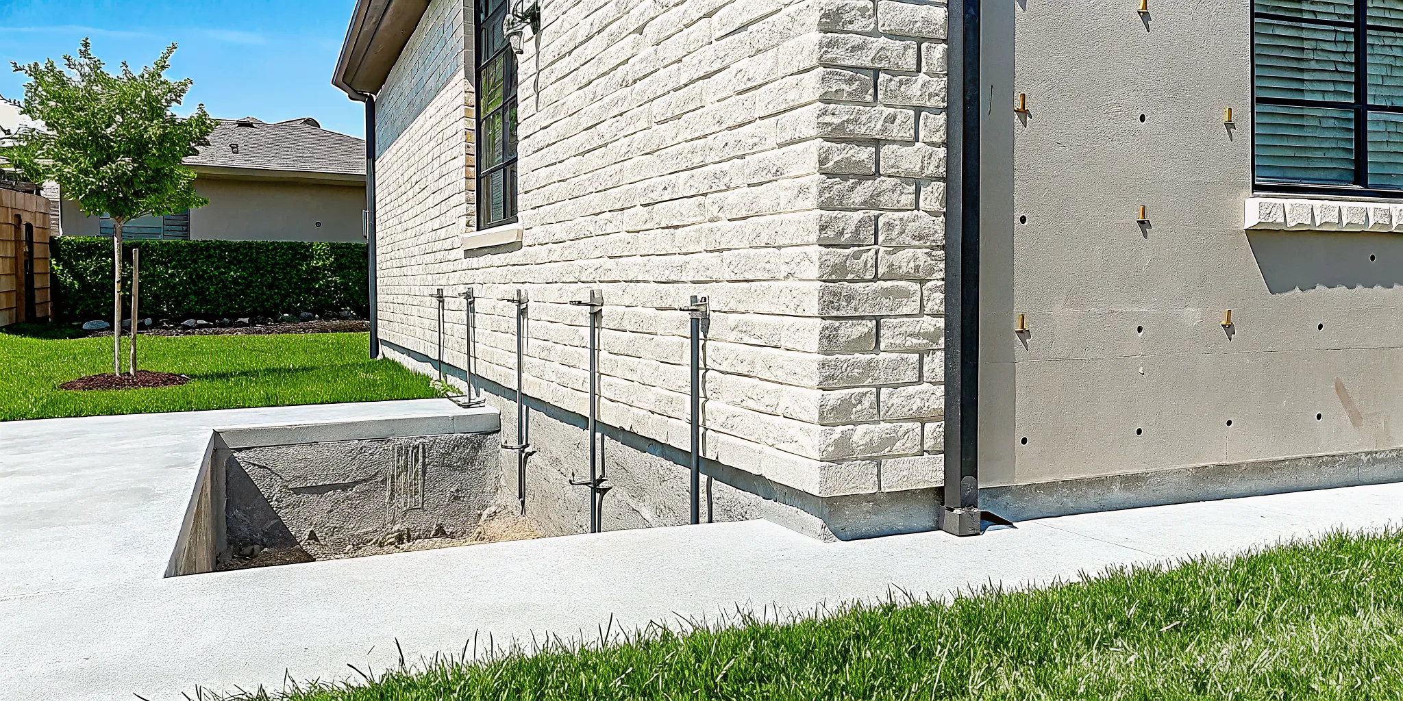 Helical piers installed for foundation repair in North Texas.