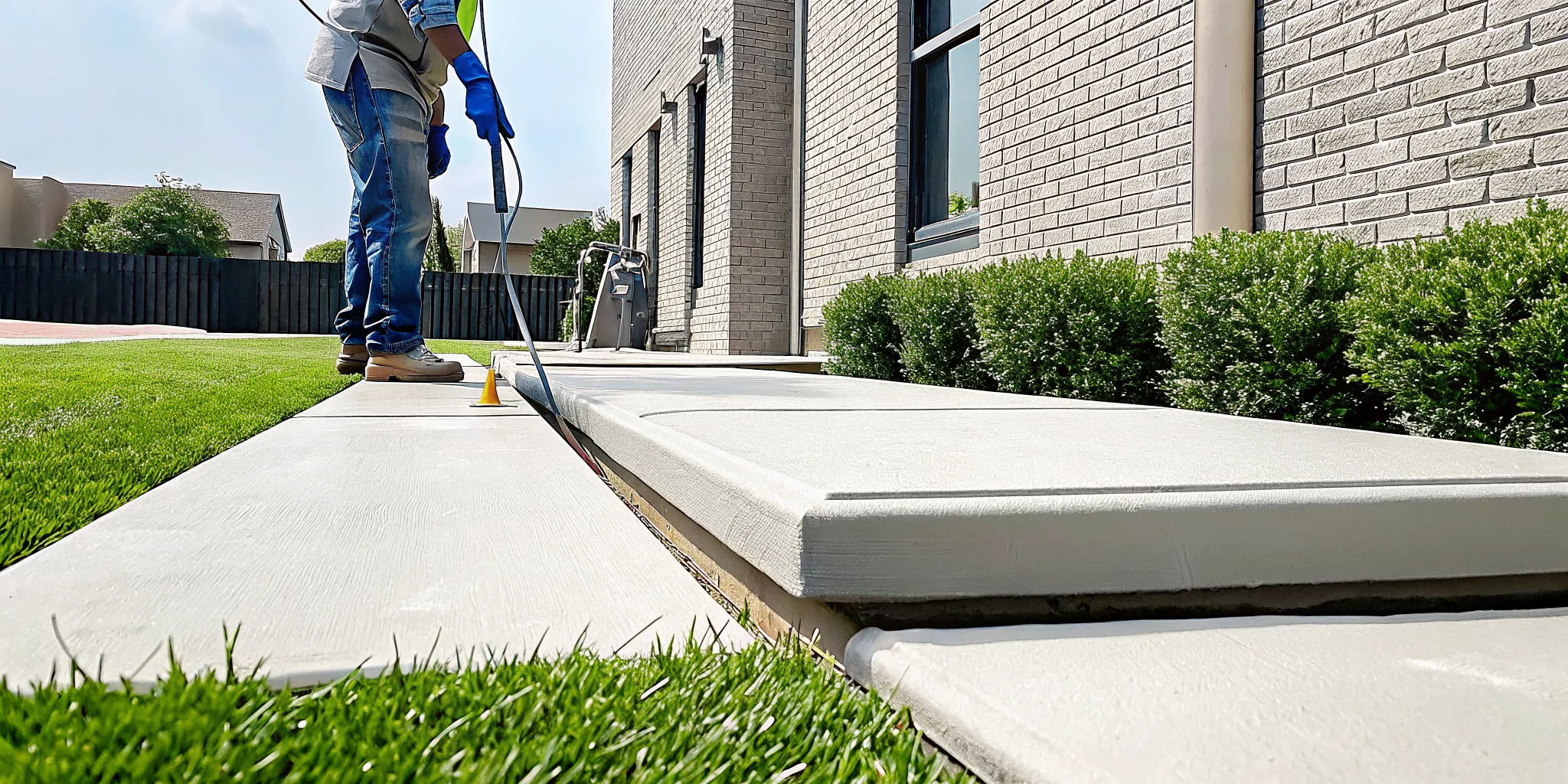 Polyurethane foam lifting an uneven concrete sidewalk in Dallas.