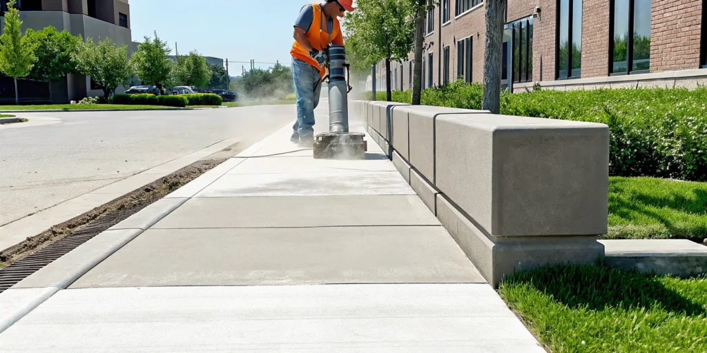 Professional concrete grinding for a sidewalk trip hazard repair in Dallas.