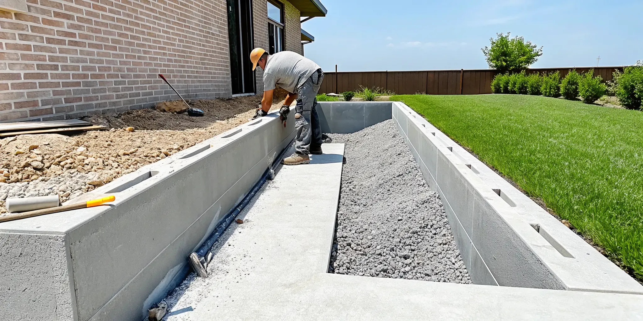 Foundation waterproofing membrane applied to a North Texas foundation wall