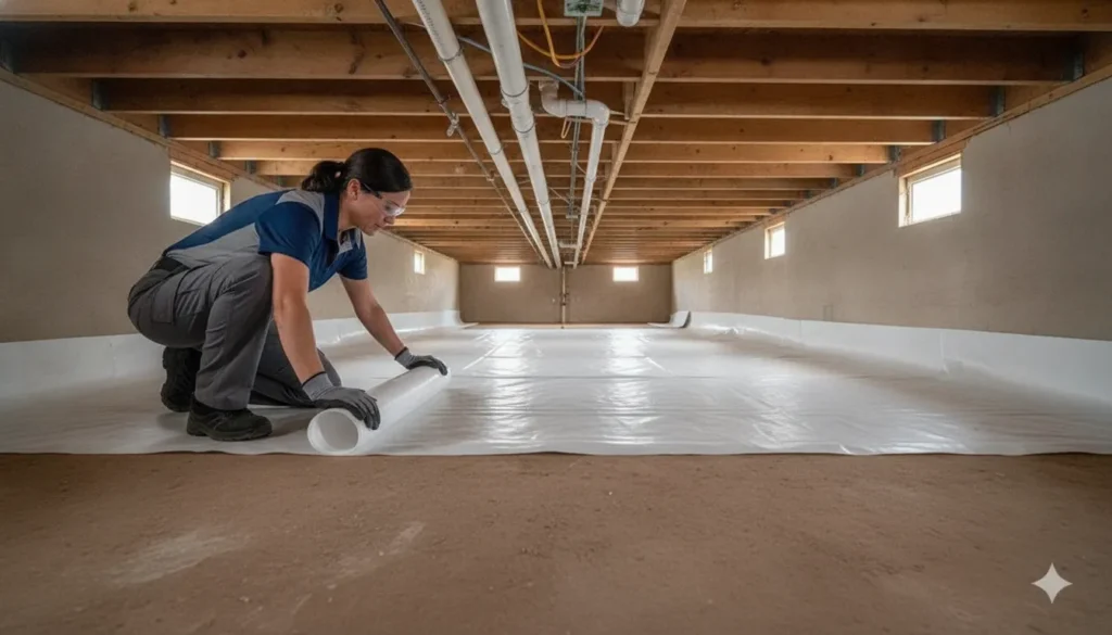 Foundation repair specialist inspecting the crawl space beneath a North Texas home
