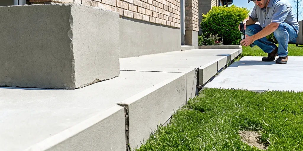 Professional inspector examining a concrete slab foundation of a Dallas-area home for cracks and movement